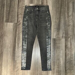 7 For All Mankind High Waist Ankle Skinny Metallic Glitter Tux Jeans - 26